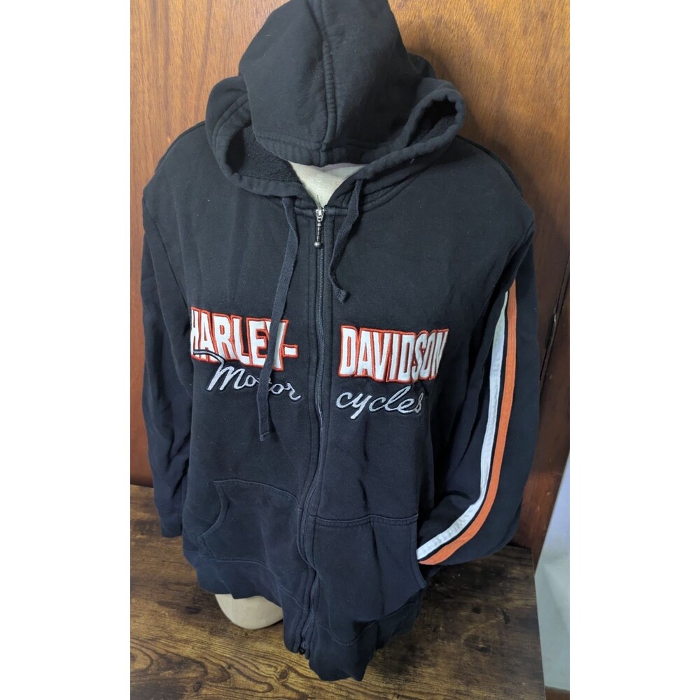 Harley Davidson Full Zip Hoodie Womens 2W Black Stripes Biker Lightweight Logo